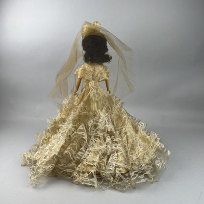 Admiration Doll Black Hair w/ Custom Wedding Dress and Veil 18" tall on Base VTG