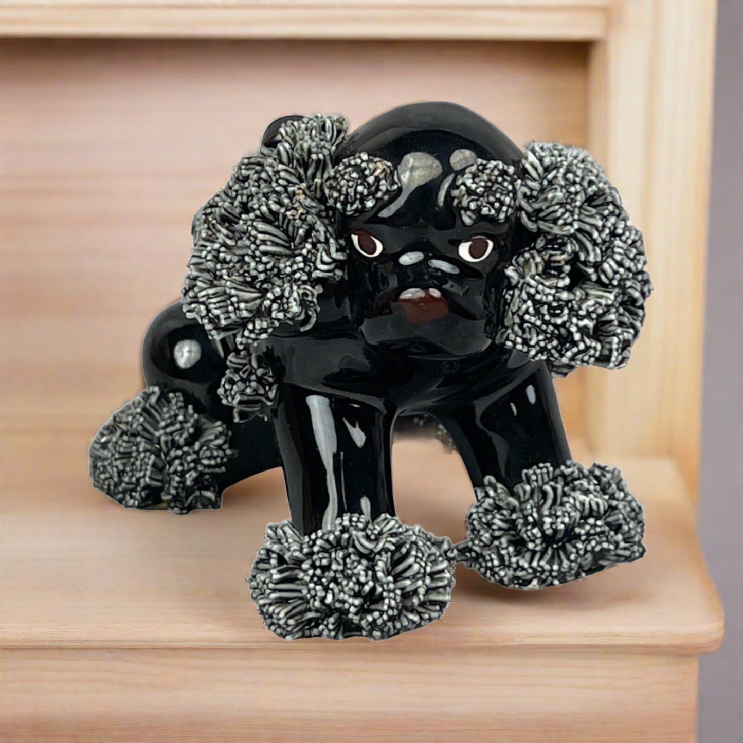 Poodle Vintage Spaghetti Black Poodle Figurine (Japan)