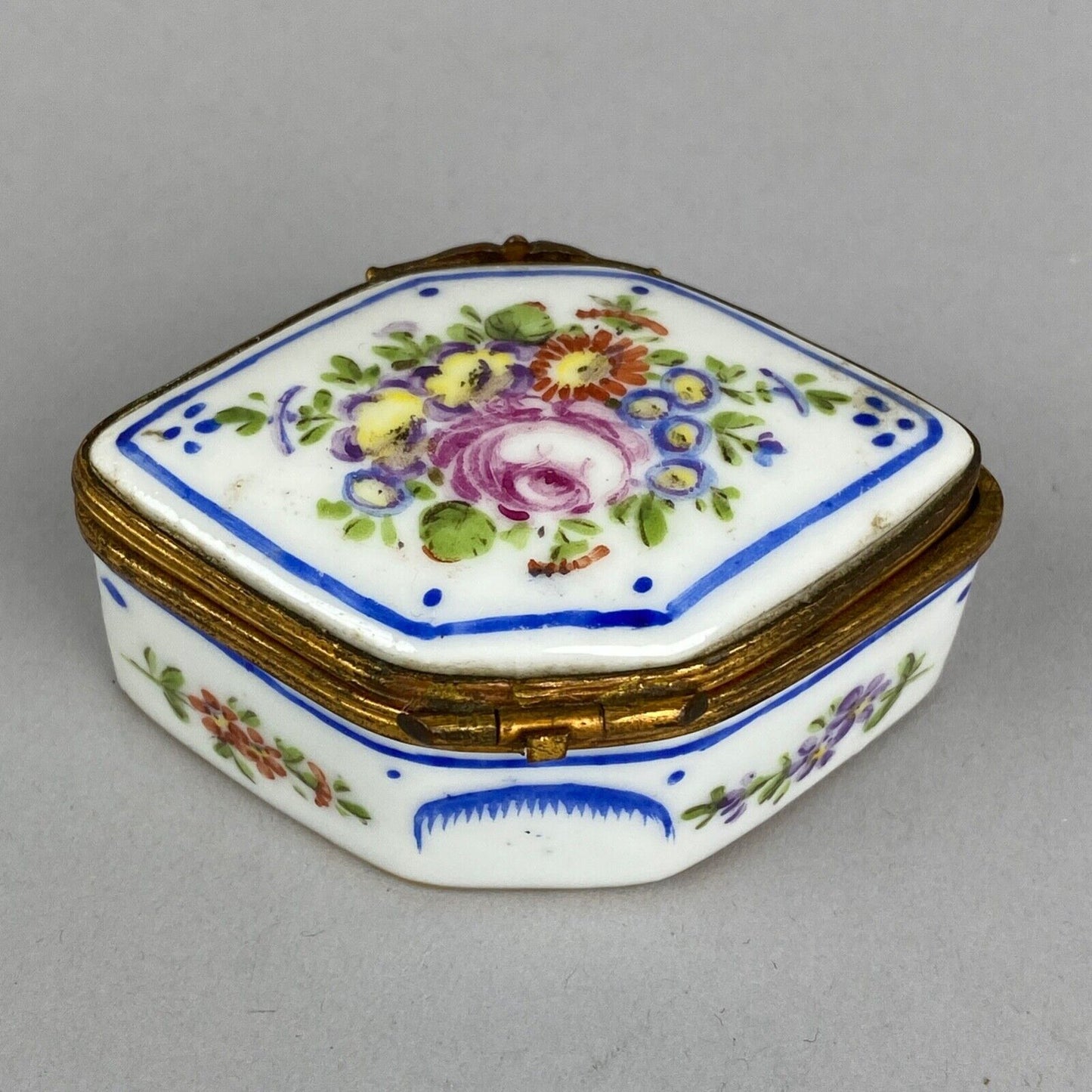 Vintage Limoges France Porcelain White and Gold Color Trim Trinket Box