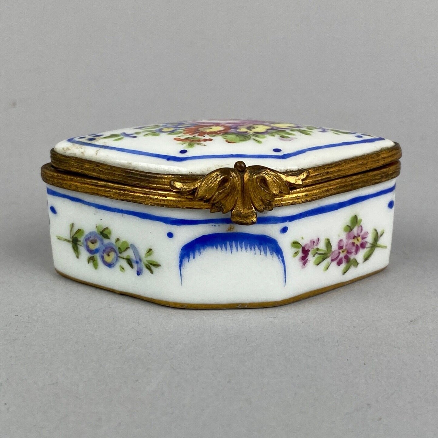 Vintage Limoges France Porcelain White and Gold Color Trim Trinket Box