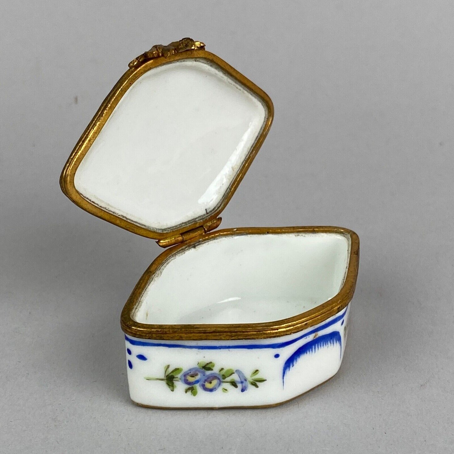 Vintage Limoges France Porcelain White and Gold Color Trim Trinket Box