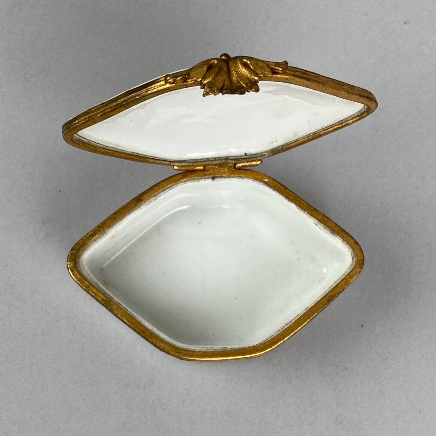 Vintage Limoges France Porcelain White and Gold Color Trim Trinket Box
