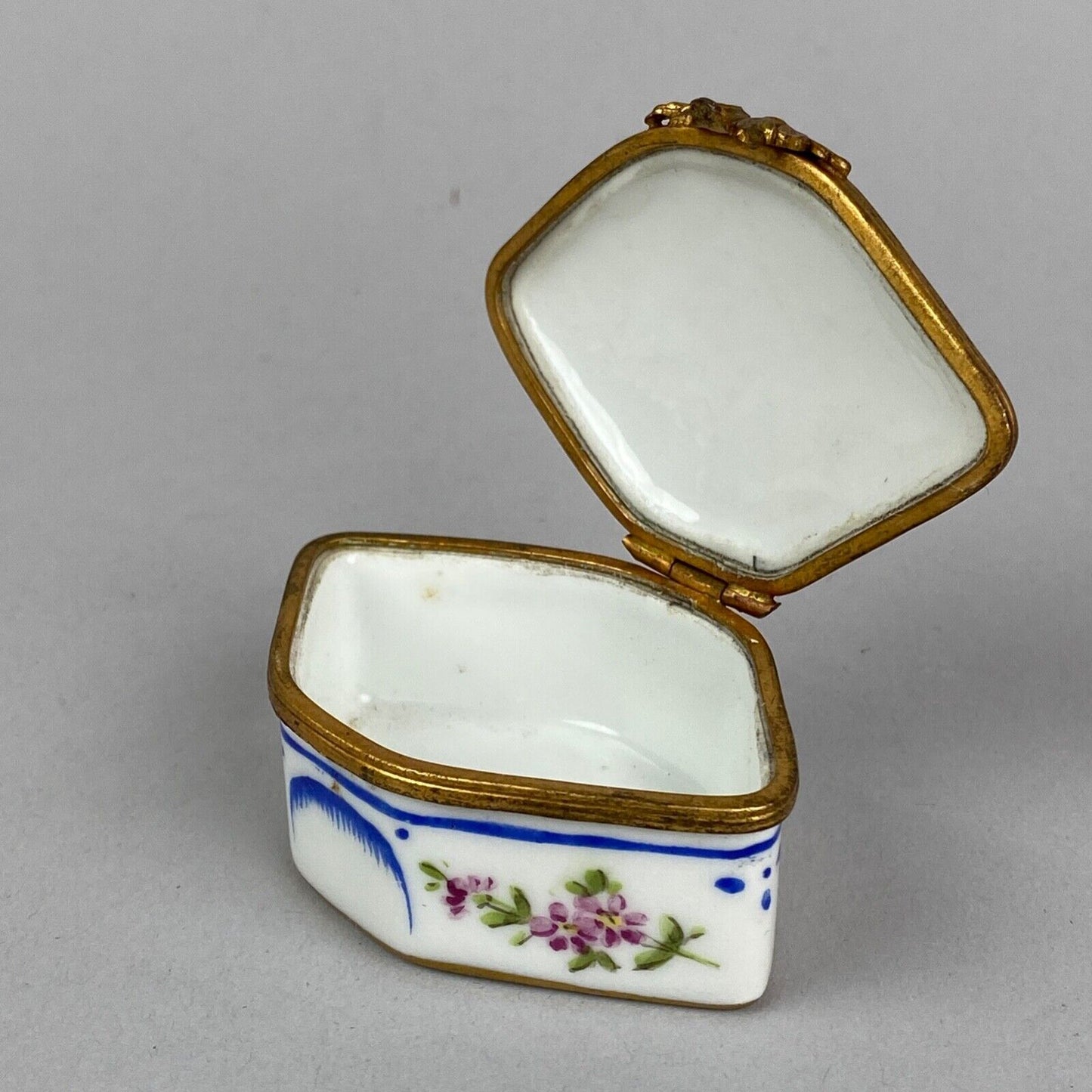 Vintage Limoges France Porcelain White and Gold Color Trim Trinket Box