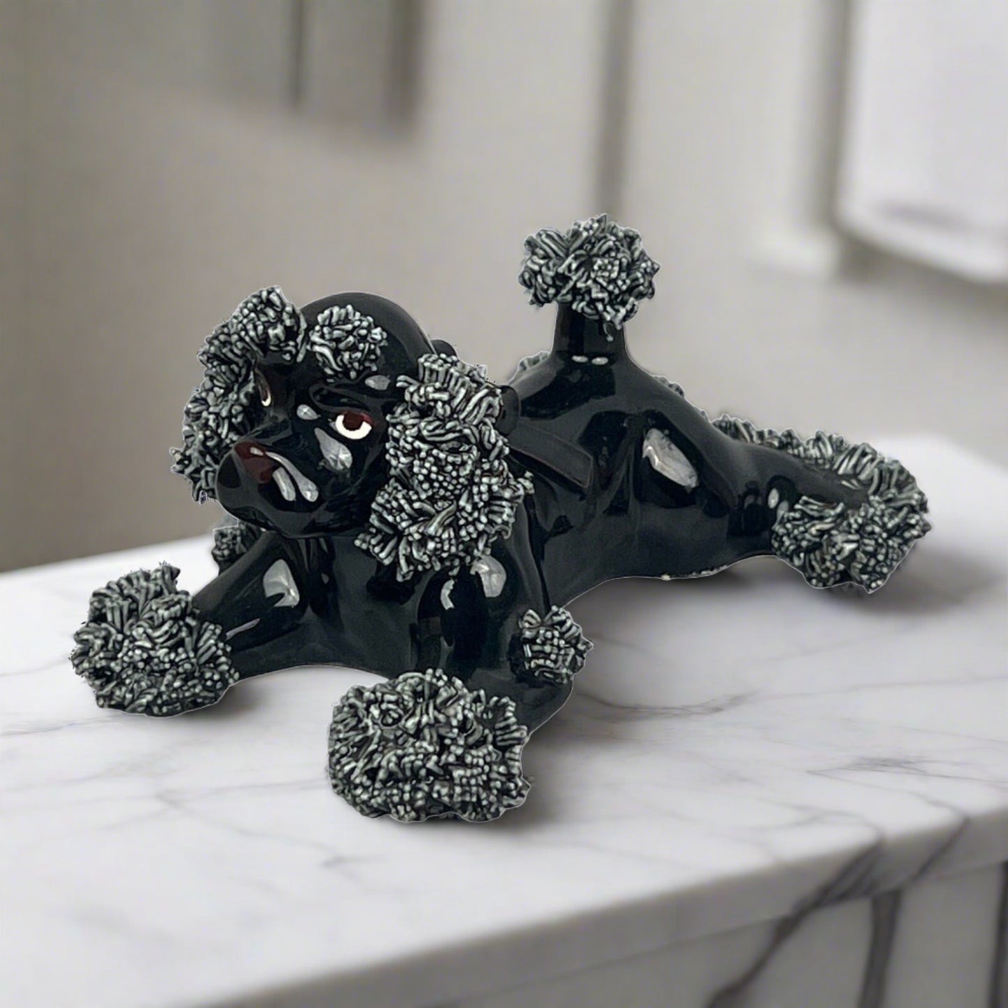 Poodle Vintage Spaghetti Black Poodle Figurine 2.5" Tall x 4.5" (Japan)