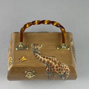 Vintage Carved Wooden Purse Lions Safari Africa Savana 3D