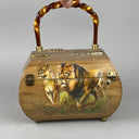 Vintage Carved Wooden Purse Lions Safari Africa Savana 3D