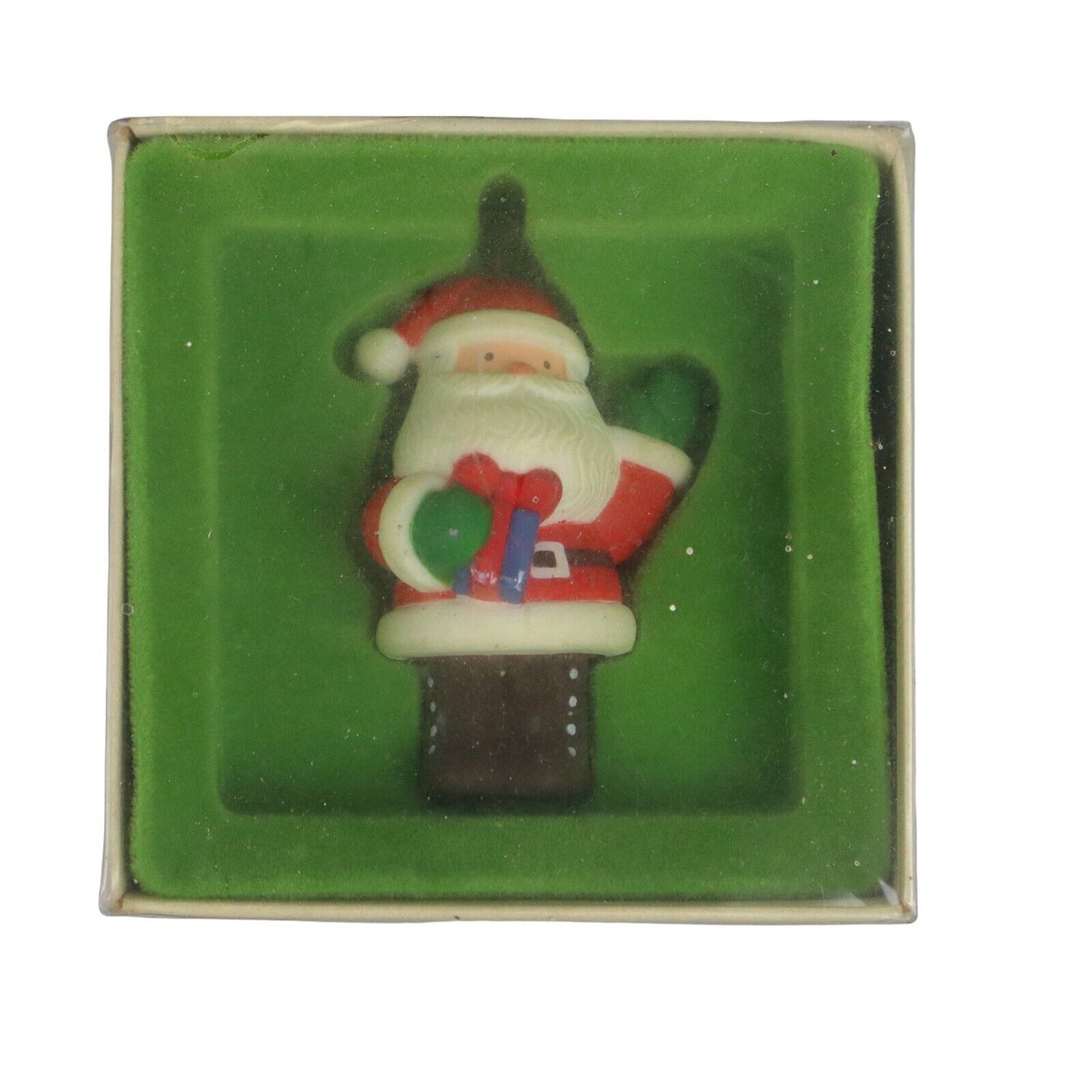 Vintage Hallmark Santa Claus with Gift Christmas Ornament with Box 2.5"