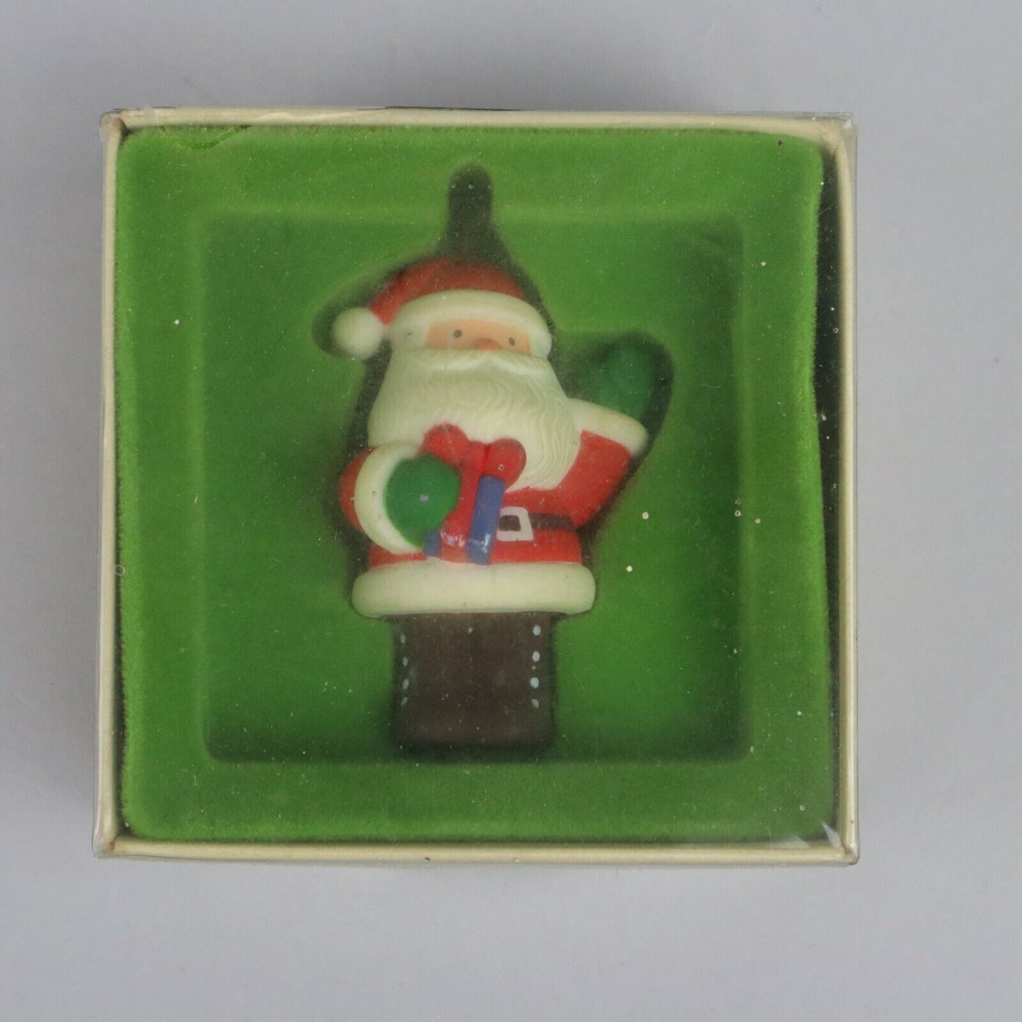 Vintage Hallmark Santa Claus with Gift Christmas Ornament with Box 2.5"