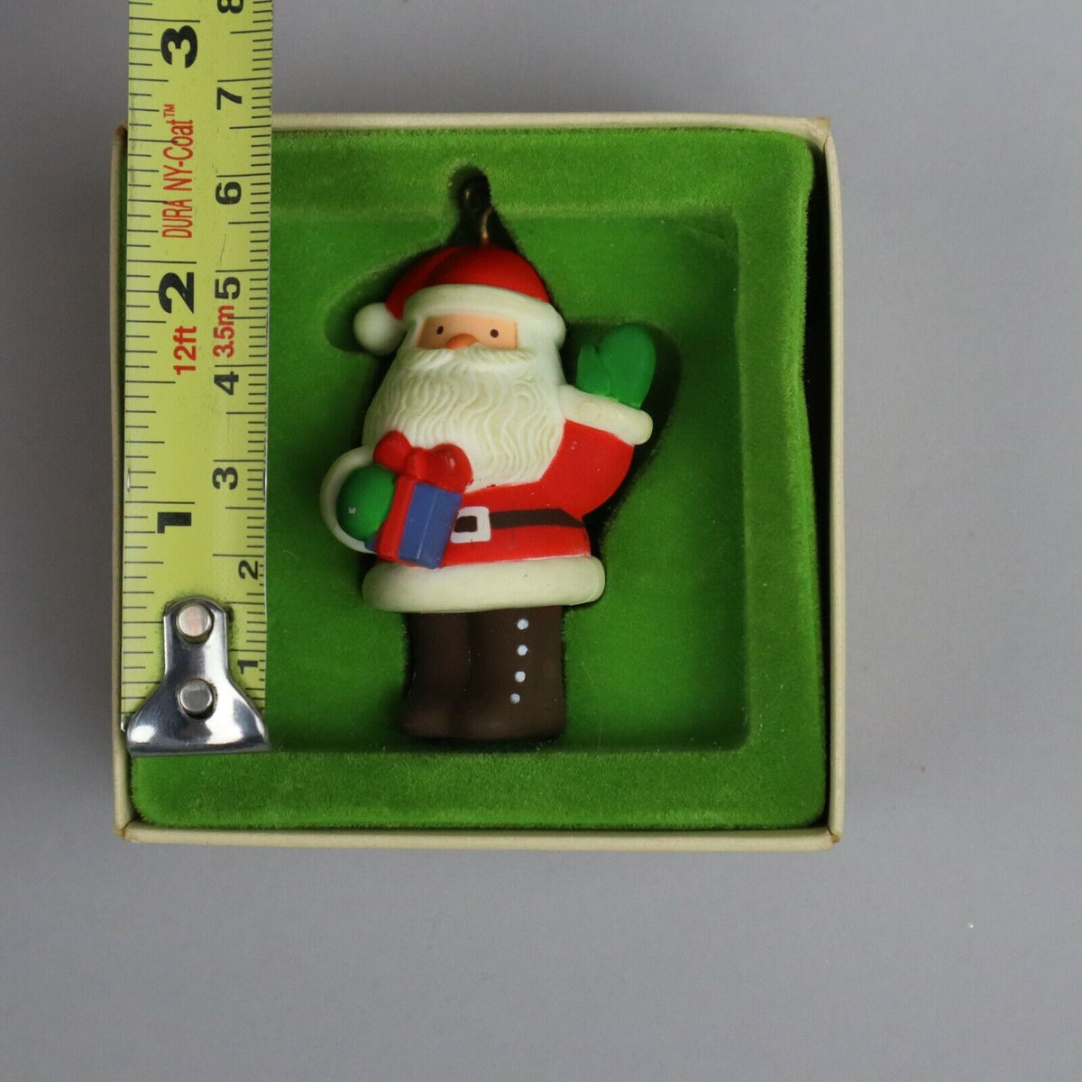 Vintage Hallmark Santa Claus with Gift Christmas Ornament with Box 2.5"