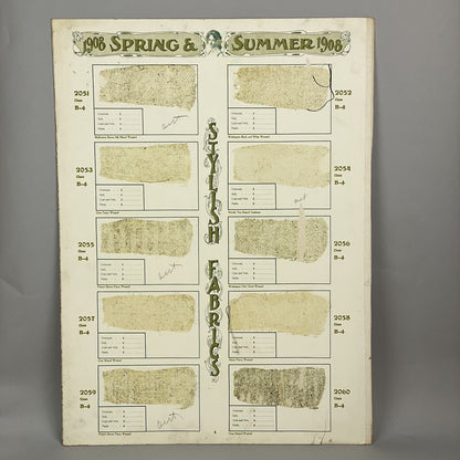 Antique 1908 Spring/Summer Men's Tailor's Catalog 4 Button Page 22" x 16"(Large)