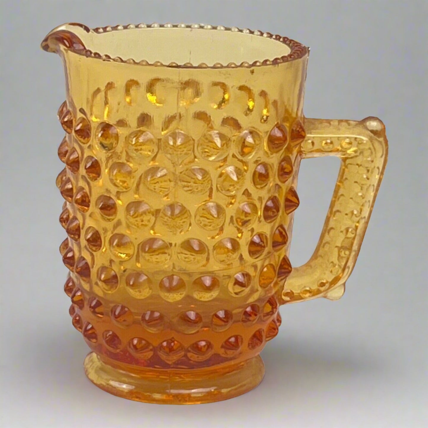 Vintage Miniature Childs Amber Depression Glass Pitcher 3" Hobnail