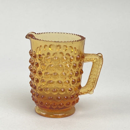 Vintage Miniature Childs Amber Depression Glass Pitcher 3" Hobnail