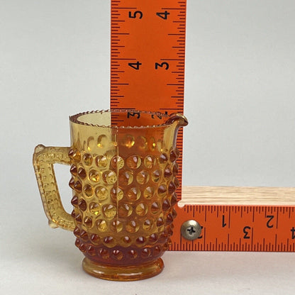 Vintage Miniature Childs Amber Depression Glass Pitcher 3" Hobnail