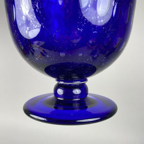Large Handmade Decorative Vintage Cobalt Blue Glass Bowl w/Bubbles