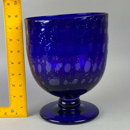 Large Handmade Decorative Vintage Cobalt Blue Glass Bowl w/Bubbles