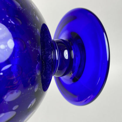 Large Handmade Decorative Vintage Cobalt Blue Glass Bowl w/Bubbles