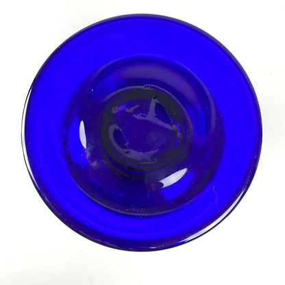 Large Handmade Decorative Vintage Cobalt Blue Glass Bowl w/Bubbles