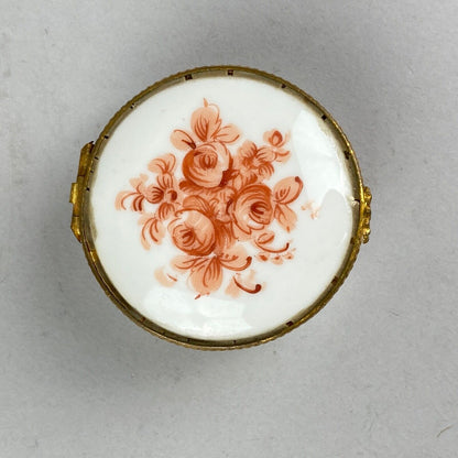 Limoges France White w/  Orange Flowers and Gold Tone Trim Porcelain Trinket Box