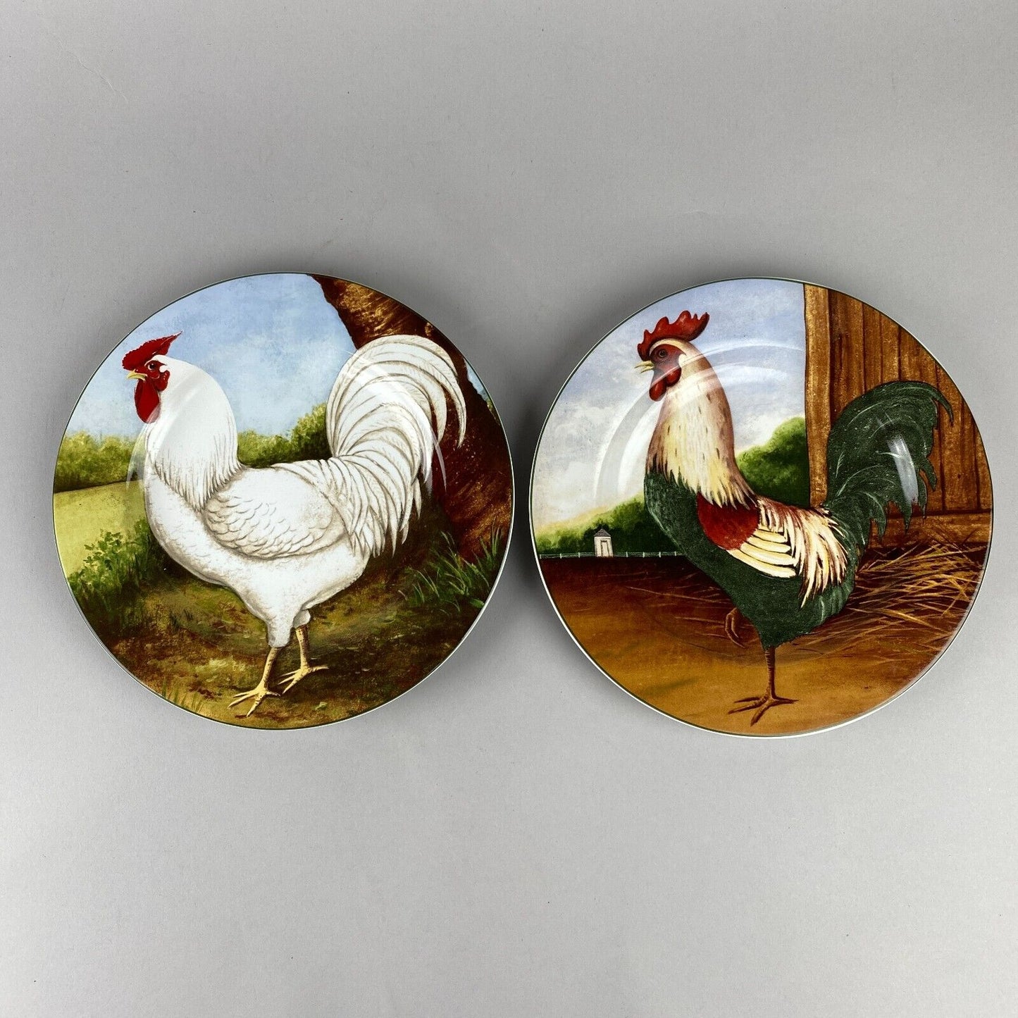 Set of 2 David Carter Brown Collection On the Farm  8 1/4"  Rooster Plate