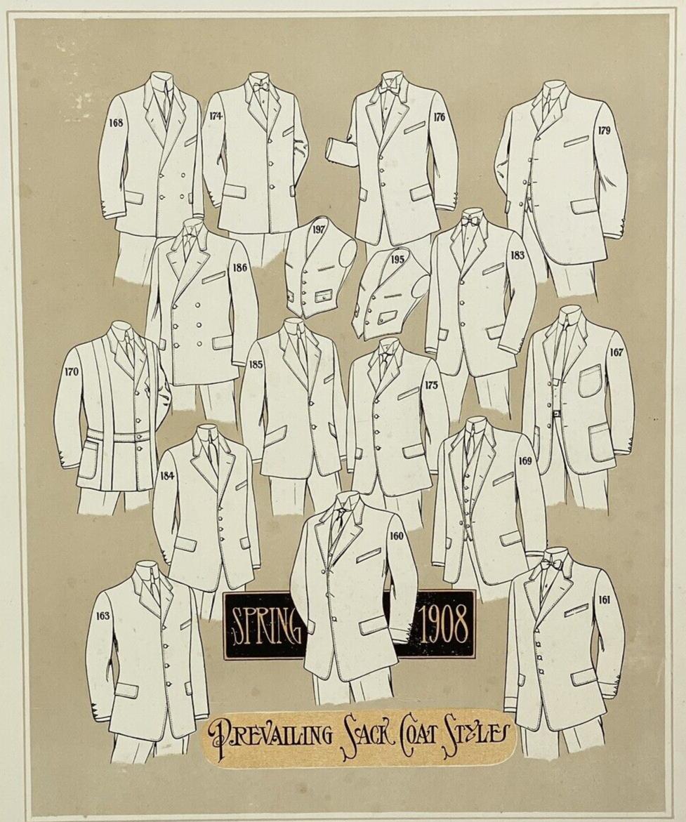 Antique 1908 Spring Men's Tailor's Catalog Page 22" x 16" (Large) Coat Styles