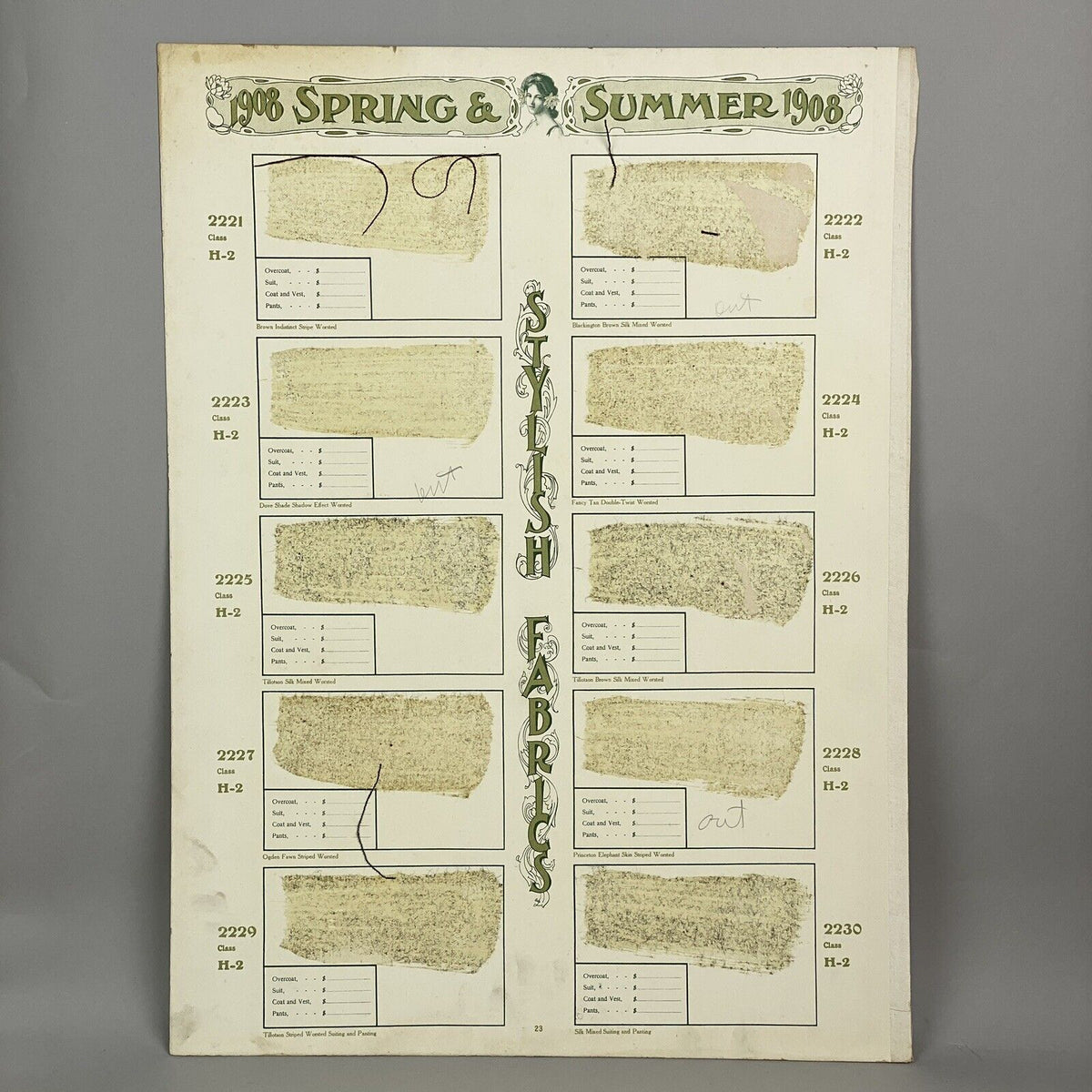 Antique 1908 Spring Men's Tailor's Catalog Page 22" x 16" (Large) Coat Styles