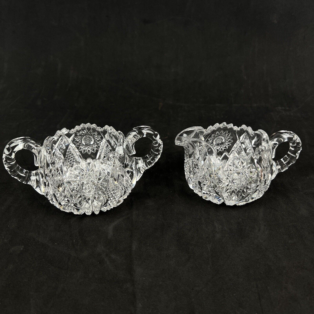 Vintage EAPG Cut Crystal Glass Creamer and Sugar (Please read)