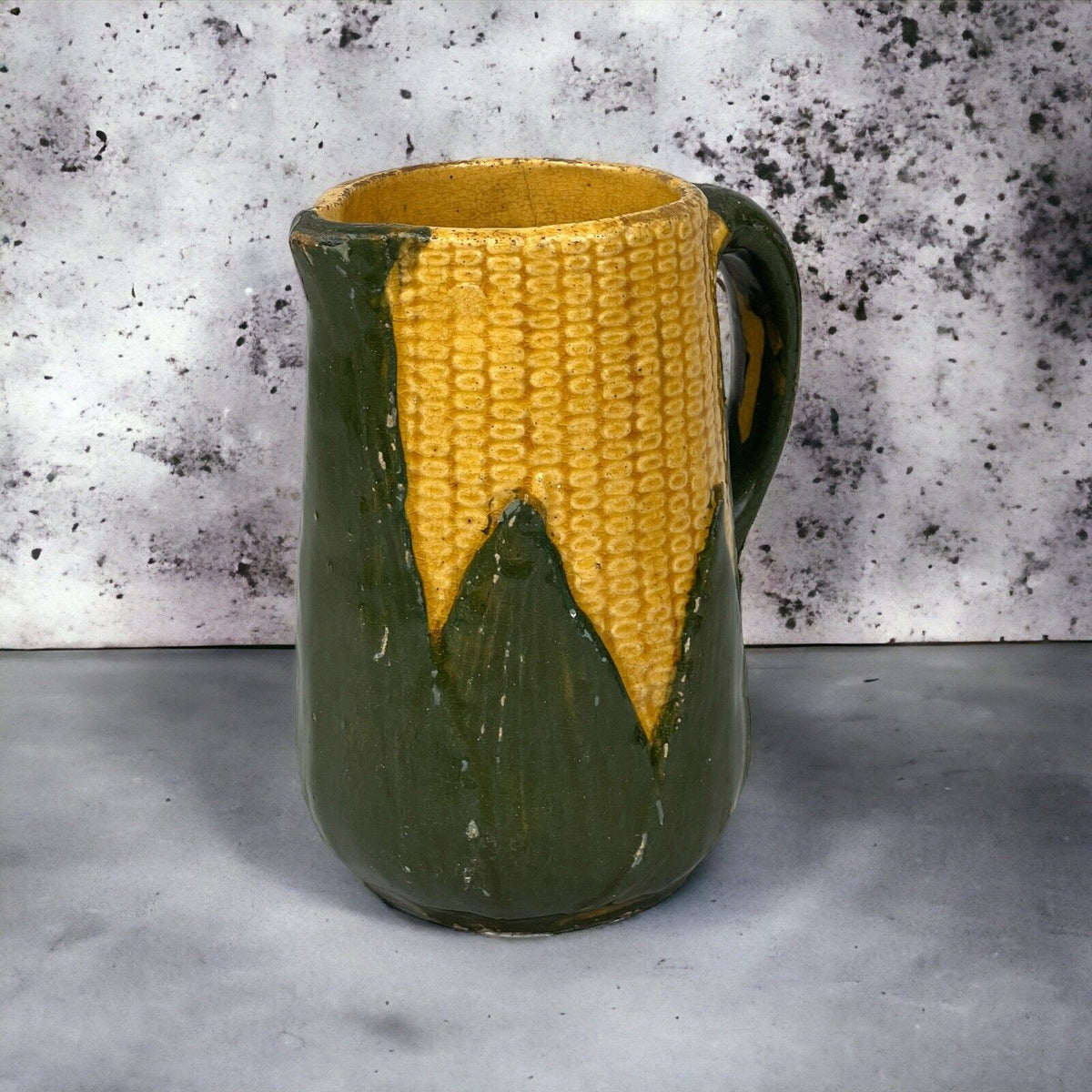 Antique Pitcher Corn Cob Husk Pottery Ceramic 6" Tall