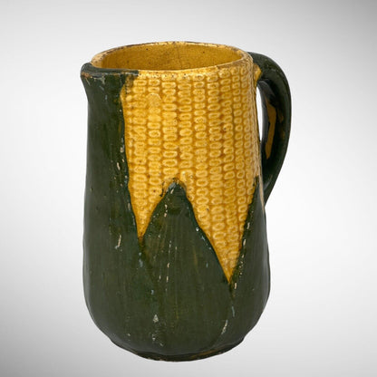 Antique Pitcher Corn Cob Husk Pottery Ceramic 6" Tall