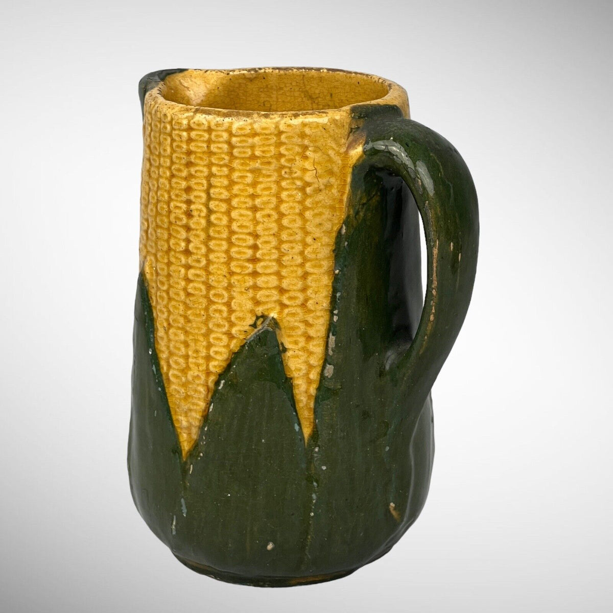 Antique Pitcher Corn Cob Husk Pottery Ceramic 6" Tall