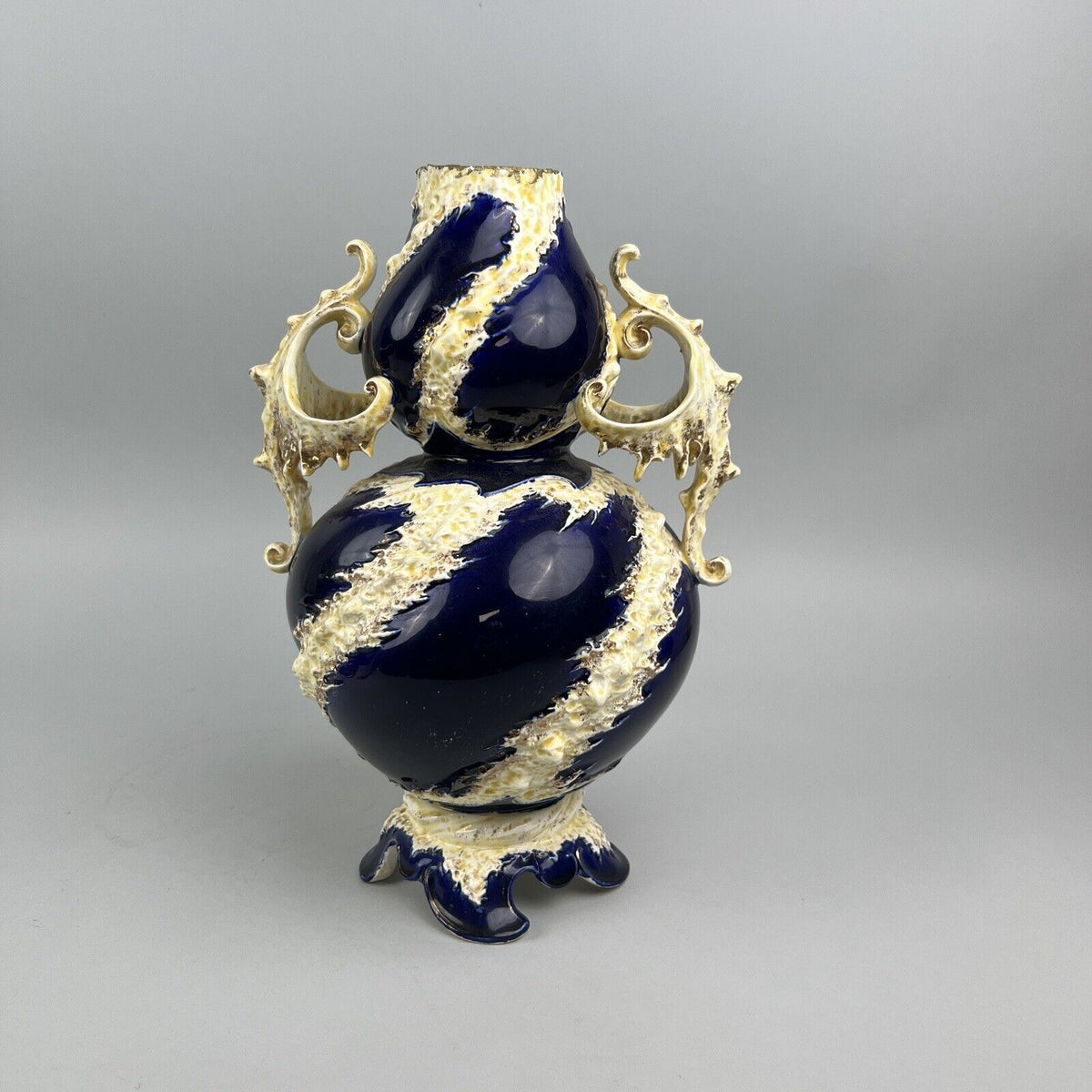 Springer & Co. Elbogen Circa 1890s - Cobalt Blue Pitcher w/ Gold Spiral Design