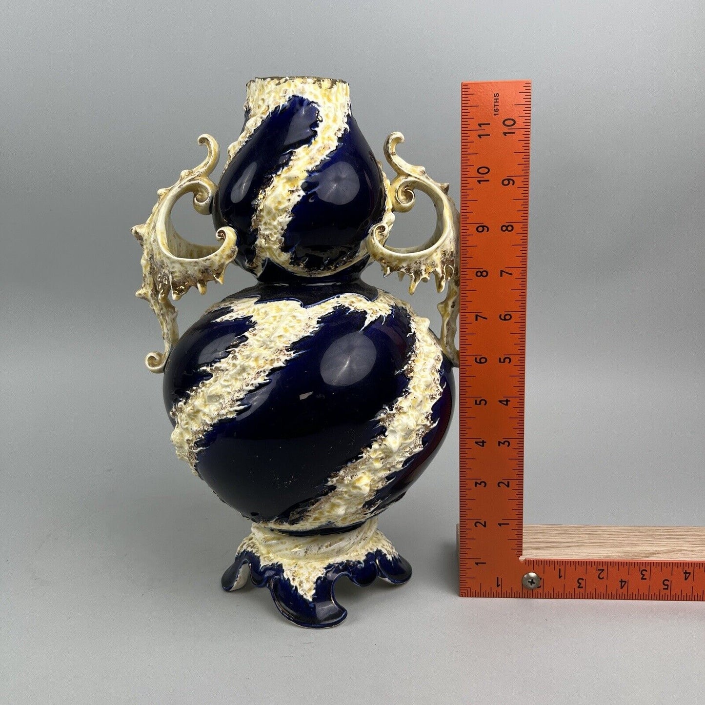 Springer & Co. Elbogen Circa 1890s - Cobalt Blue Pitcher w/ Gold Spiral Design