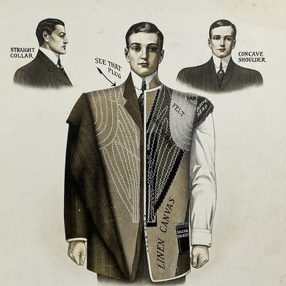 Antique 1908 Spring/Summer Men's Tailor's Page Anatomy of Suit 22" x 16" (Large)