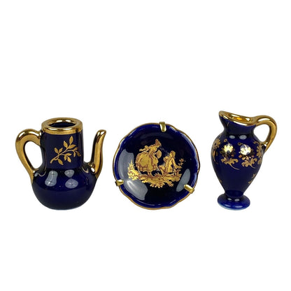 Limoges France Blue with Gold Tone Accent Miniature Dish Set (Doll House)