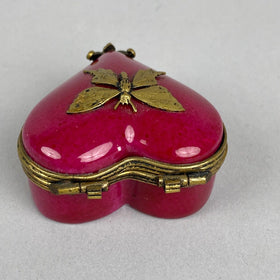 Limoges France Red and Gold Tone Butterfly Porcelain Trinket Box ~2"