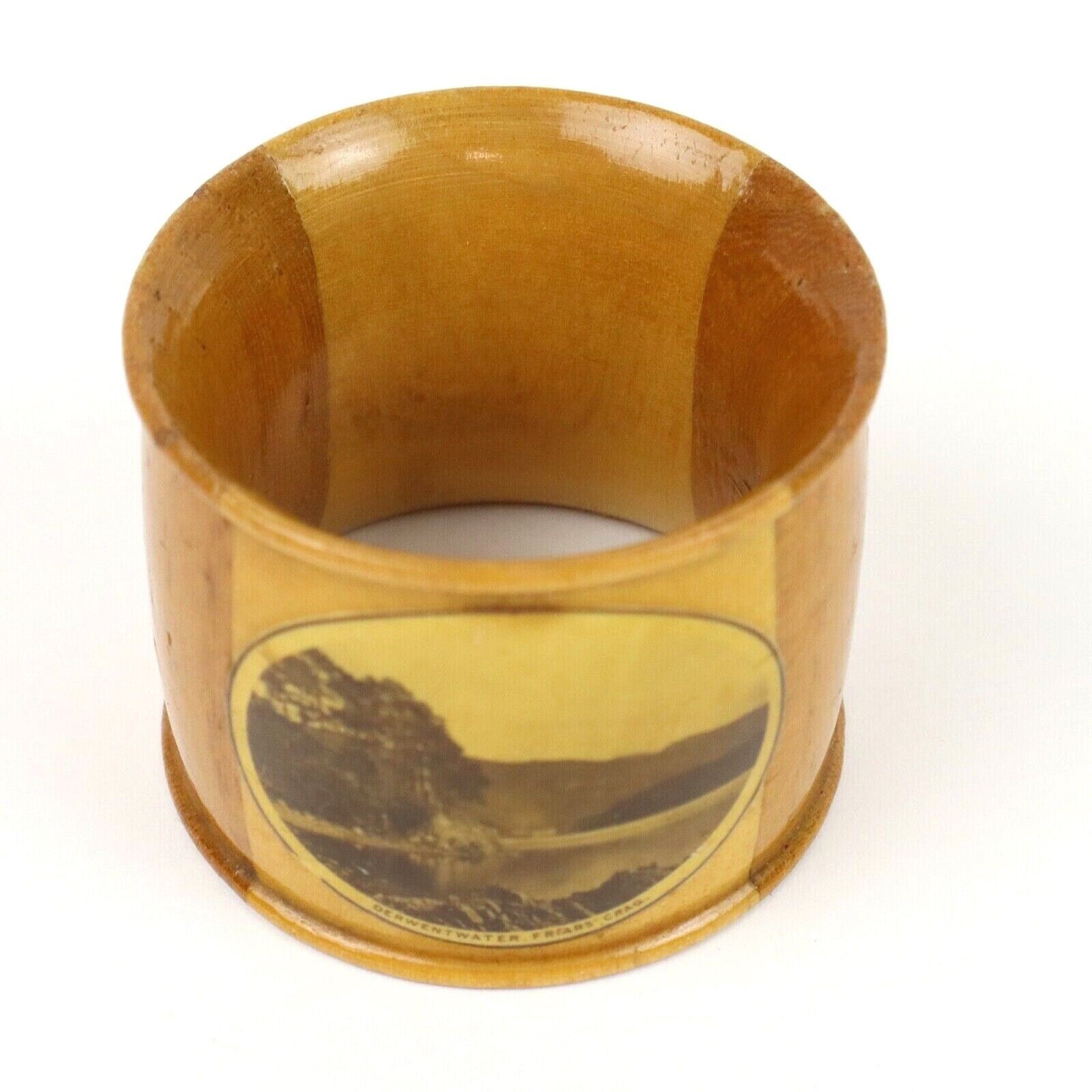 Antique Mauchline Napkin Ring Derwentwater.Friar Abbotsford (2" x 1.5")