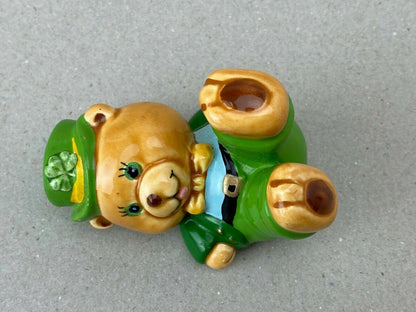 Russ Shamrock Bear Figurines Ceramic High Gloss Saint Patrick's Day