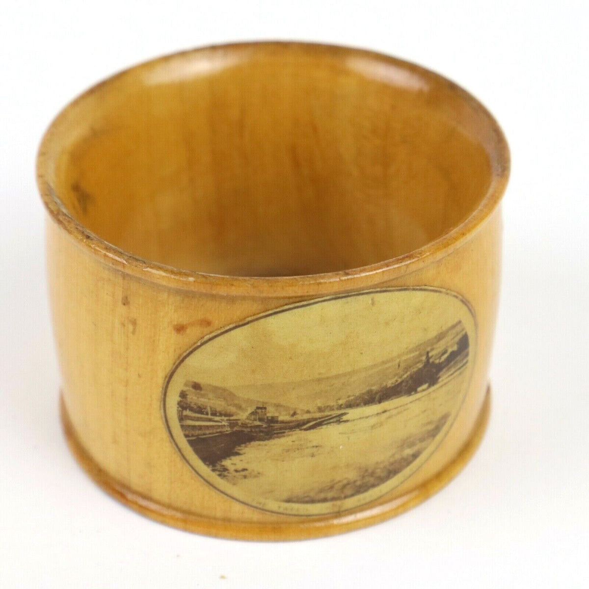 Antique Mauchline Napkin Ring 'Tweed' Abbotsford(2" diameter, 1.5" Width)