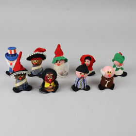 9 x Vintage handmade craft wooden/felt  people, dolls 3" tall