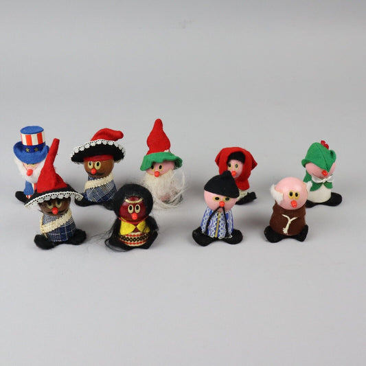 9 x Vintage handmade craft wooden/felt  people, dolls 3" tall