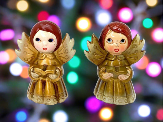 Lot of 2 Vintage Singing Angels Christmas Figurine Ornament