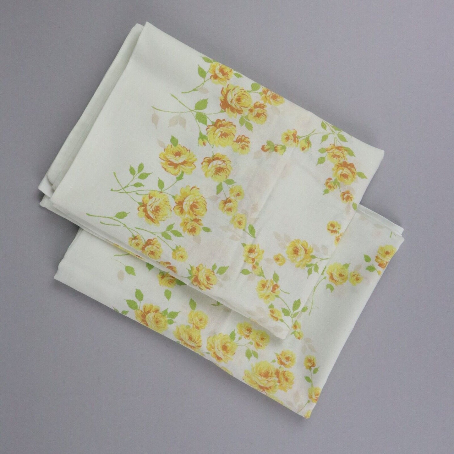 Set of Vintage Muslin Pillow Cases with Yellow Flowers (Made in USA)