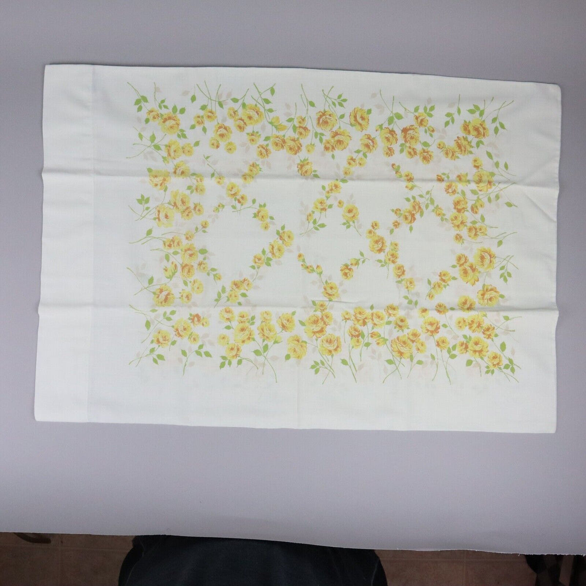 Set of Vintage Muslin Pillow Cases with Yellow Flowers (Made in USA)