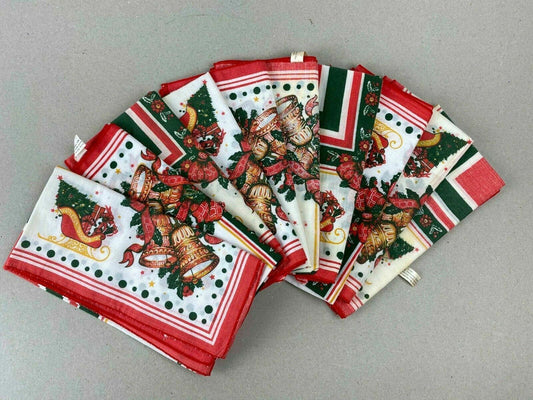 Lot of 10 -  Vintage Christmas Red/Green (Sled, Bells, Red Flowers) 16" x 16"