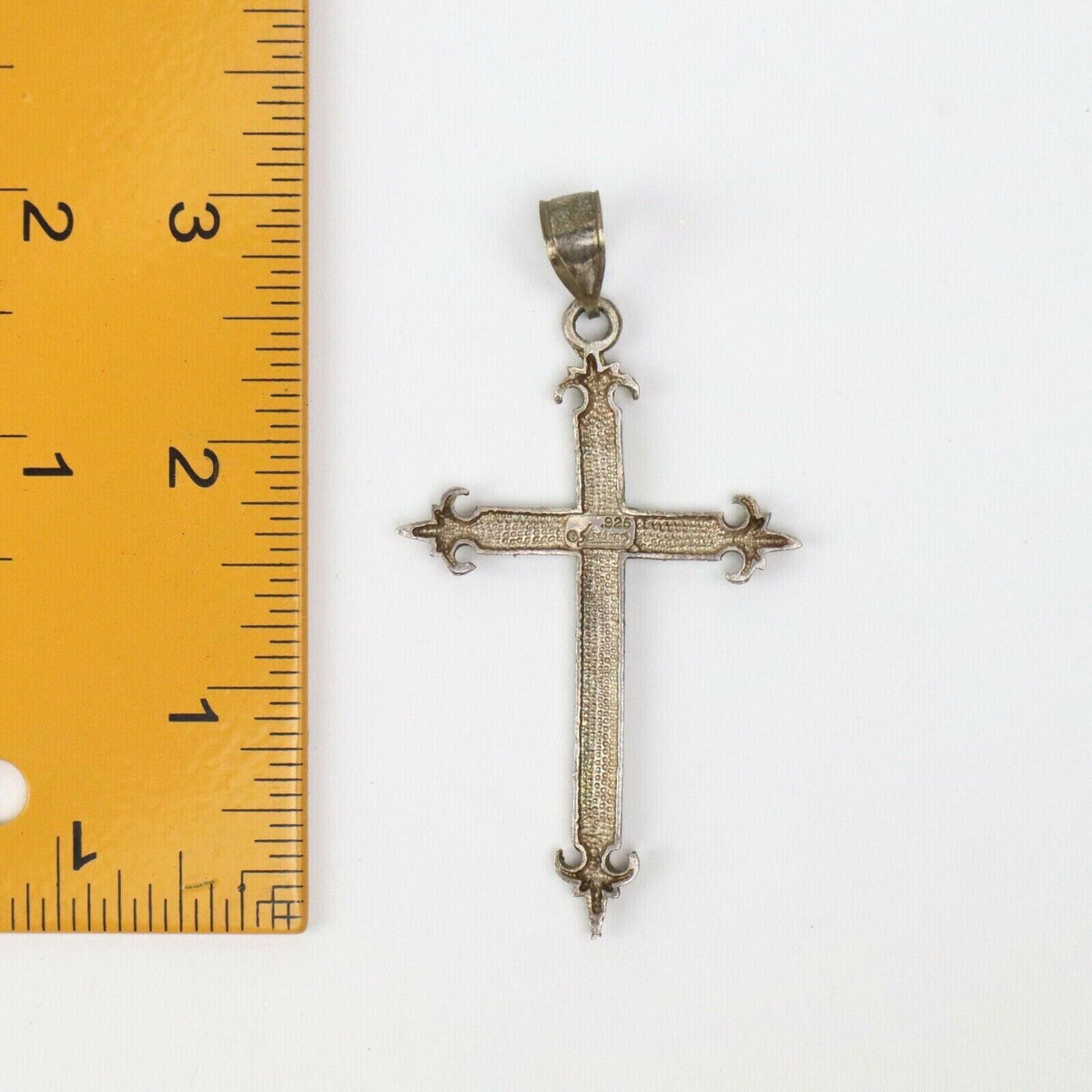 3" Tall .925 Sterling Silver Cross Pendant Necklace, Marked Joe Akind (F6)