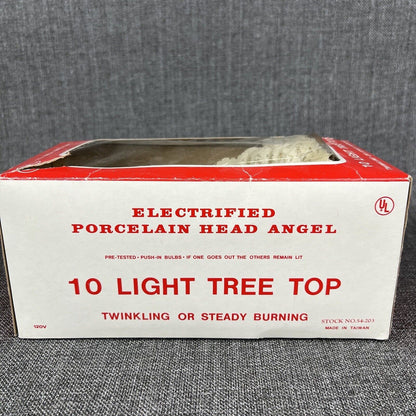 Vintage Ceramic ANGEL Lighted Tree Topper w/ Original Box (Not Working)