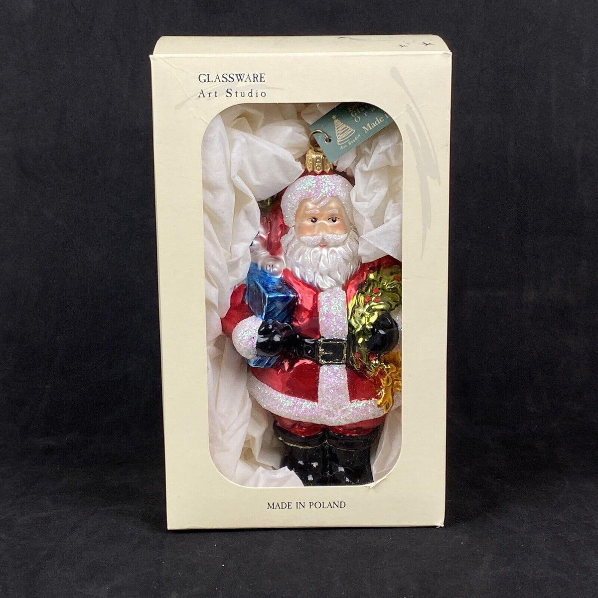 Glassware Art Studio Poland Santa Blown Glass Ornament Hand Painted