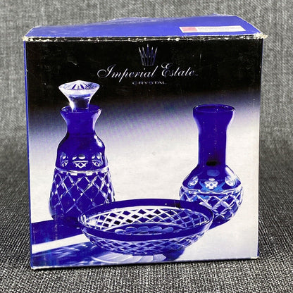 Imperial Estate Crystal Cobalt Blue Cut To Clear Crystal Vanity Set