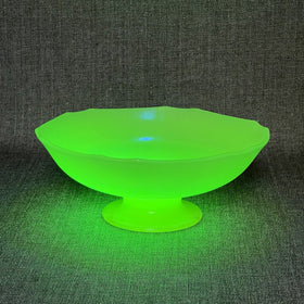 Tiffin Canary Yellow Satin Iridescent Vaseline Glass Pedestal Bowl (READ)