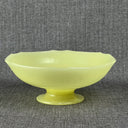 Tiffin Canary Yellow Satin Iridescent Vaseline Glass Pedestal Bowl (READ)