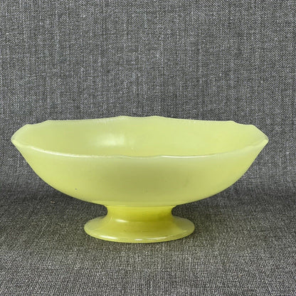 Tiffin Canary Yellow Satin Iridescent Vaseline Glass Pedestal Bowl (READ)